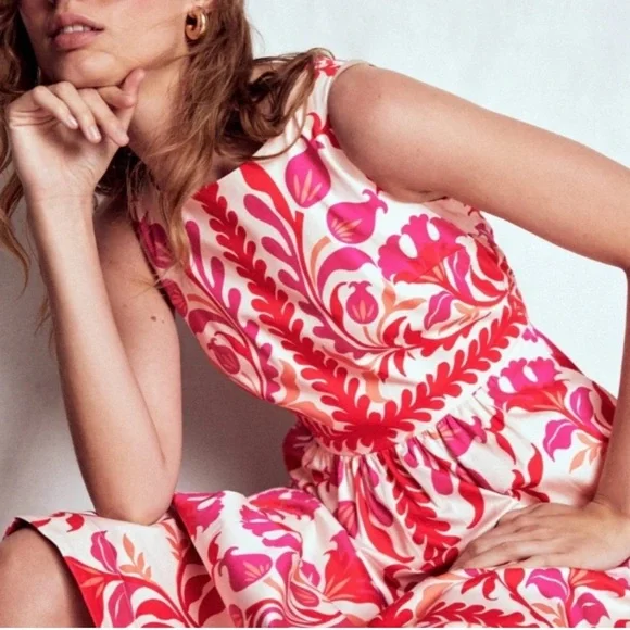 Boden Lauren Cotton Midi Dress Poppy Red Elaborate Flora 6 R NWT - Picture 1 of 14